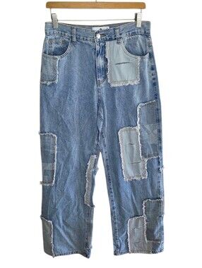 Everyday Chic Boutique Patchwork Baggy Jeans Size Medium Casual Boho Hobo Cotton